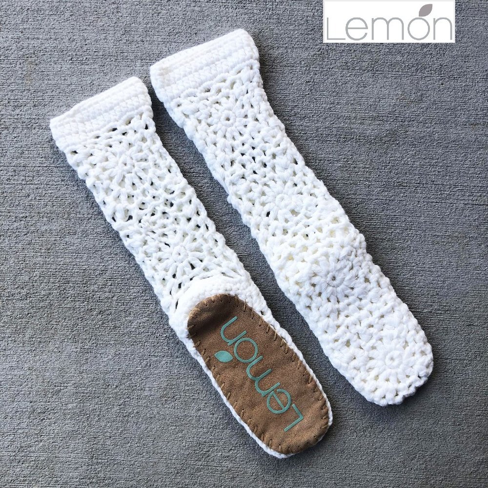 Lemon Cream Crochet Legwear Slippers / Legwarmers, Cable Knit Slippers